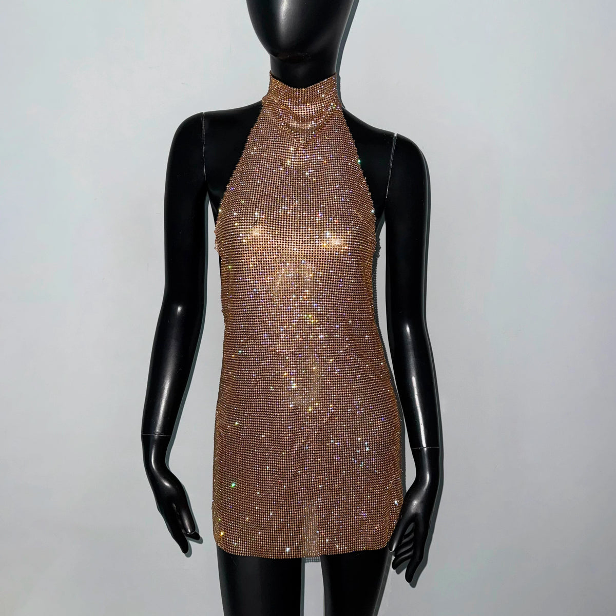 Faye Sparkling Metal Backless Mini Dress