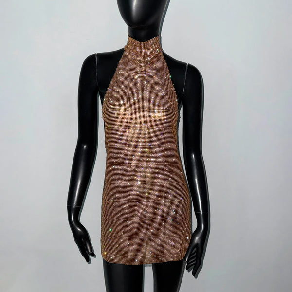 Faye Sparkling Metal Backless Mini Dress