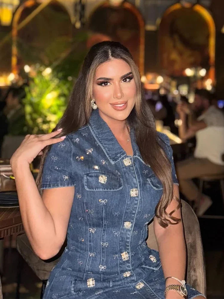 Denim Darling Printed Collared Mini Dress