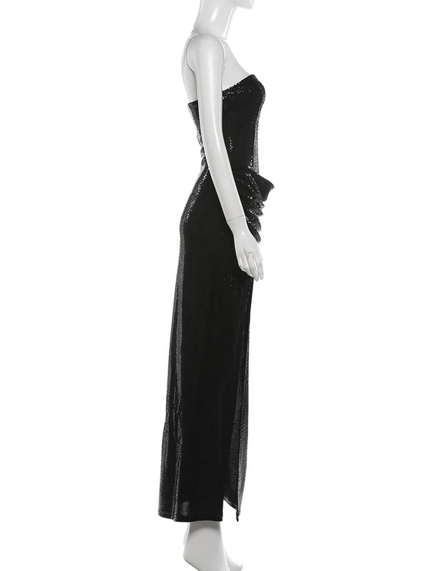 Theodosia Strapless Sequin Ruched Slit Maxi Gown