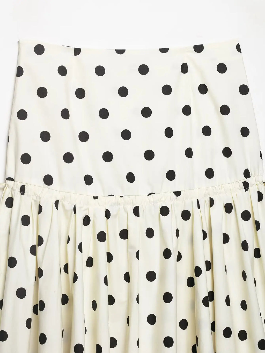Women's Vintage Polka Dot Asymmetrical Hem Skirt White Black High Waist Drawstring Flowy Casual Midi Skirt Streetwear