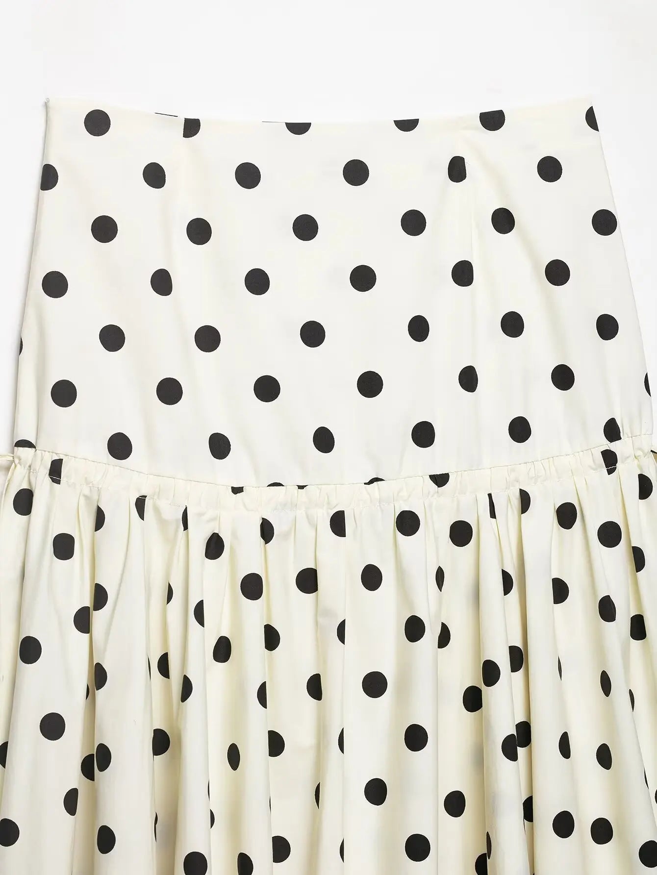 Women's Vintage Polka Dot Asymmetrical Hem Skirt White Black High Waist Drawstring Flowy Casual Midi Skirt Streetwear