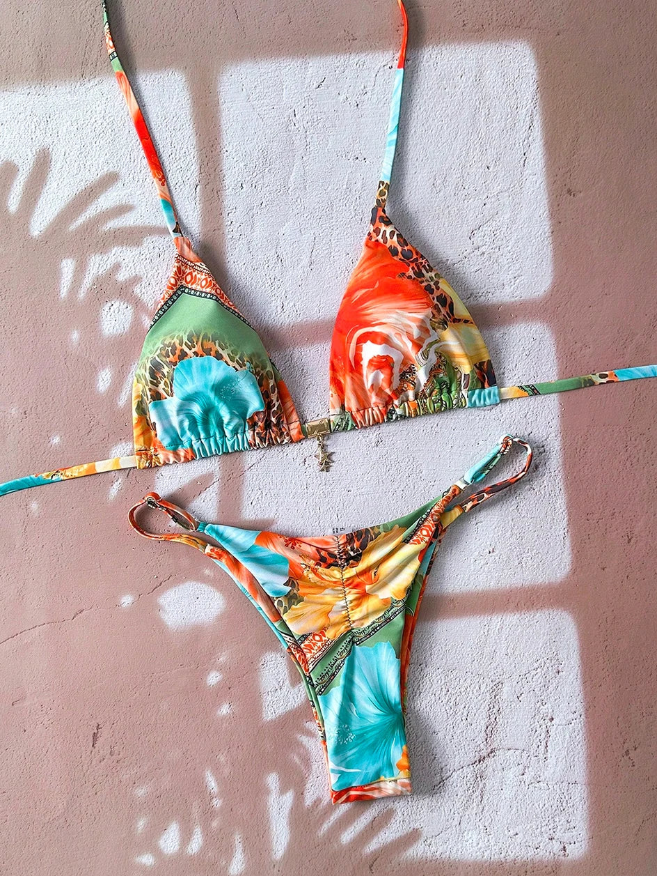 Bella Leopard Print Triangle Bikini Set