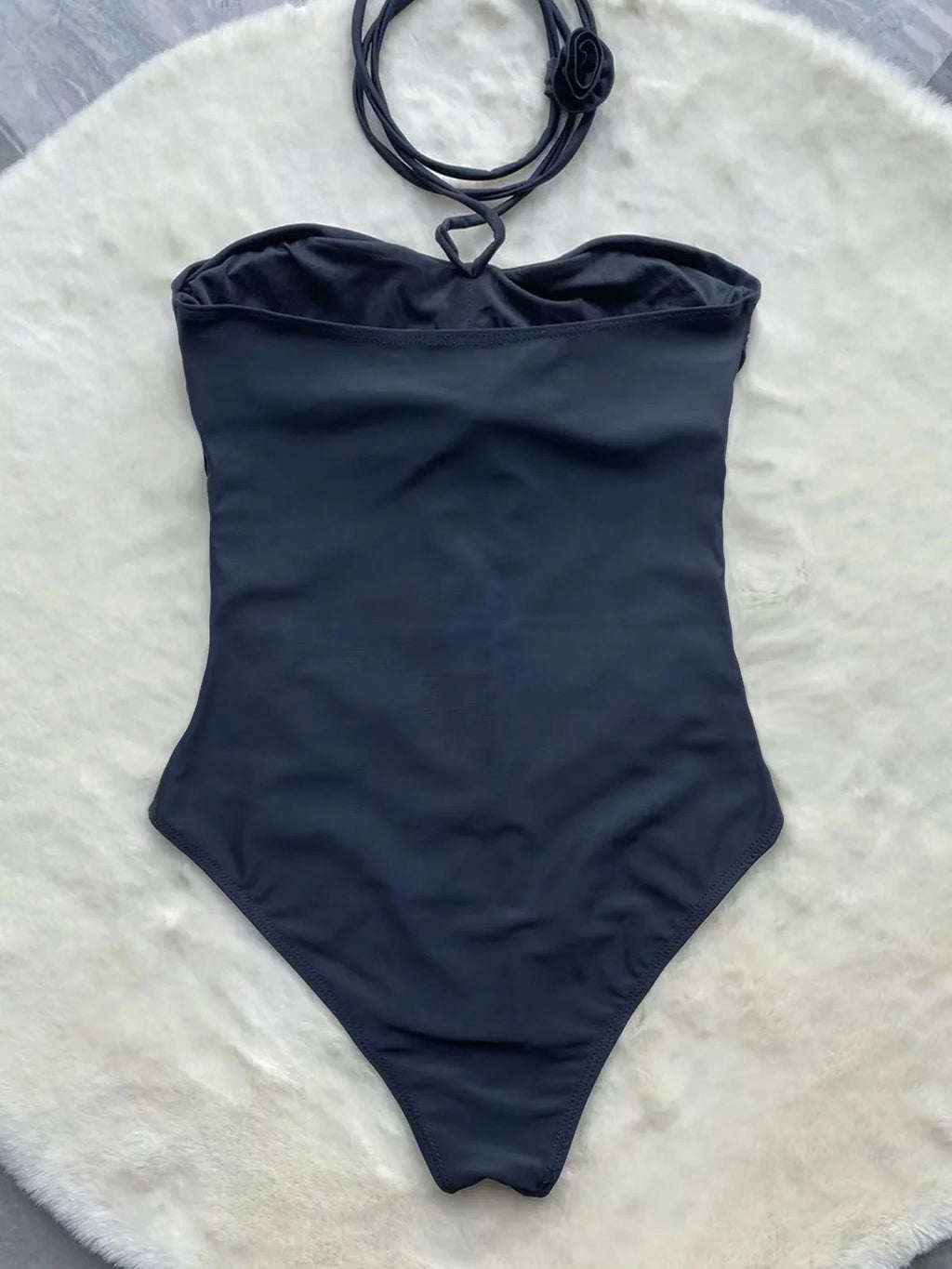 Philippina Black Bandeau 3D Flower Cutout One-Piece Swimsuit