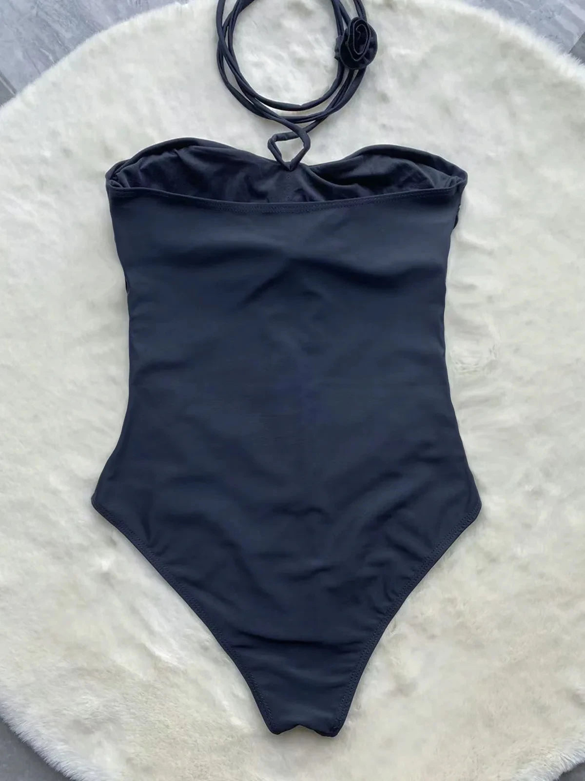 Philippina Black Bandeau 3D Flower Cutout One-Piece Swimsuit