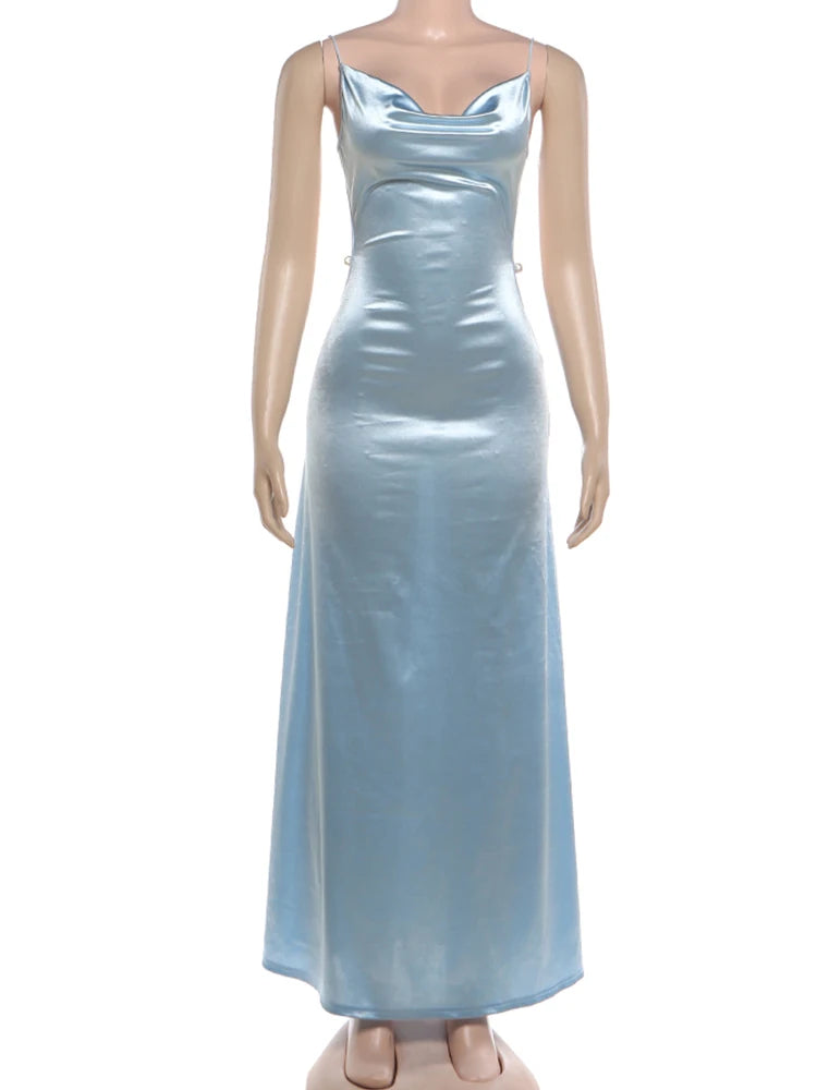 Amina Beaded Satin Cowl-Neck Maxi Dress