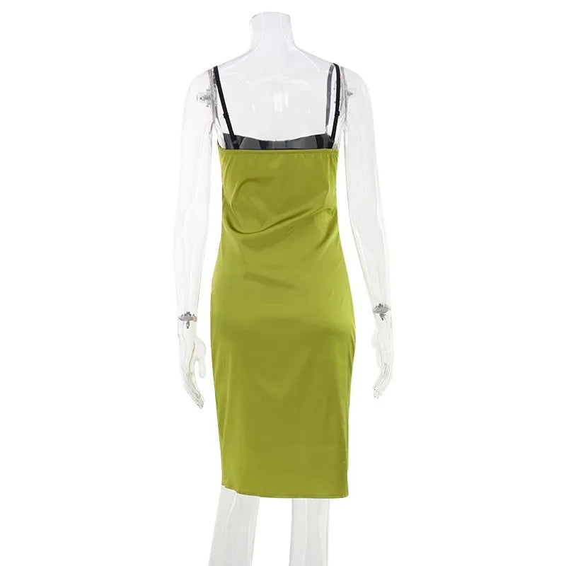 Marjolaine Contrast-Trim Satin Sweetheart Ruched Midi Dress