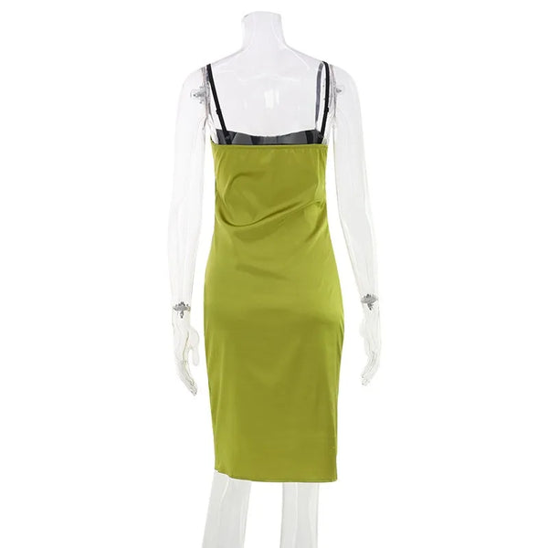 Marjolaine Contrast-Trim Satin Sweetheart Ruched Midi Dress