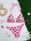 2 pcs/a set Hello Kitty Strawberry Cute Cartoon Gir Bikini Small Breast Gathers Beach Vacation Style