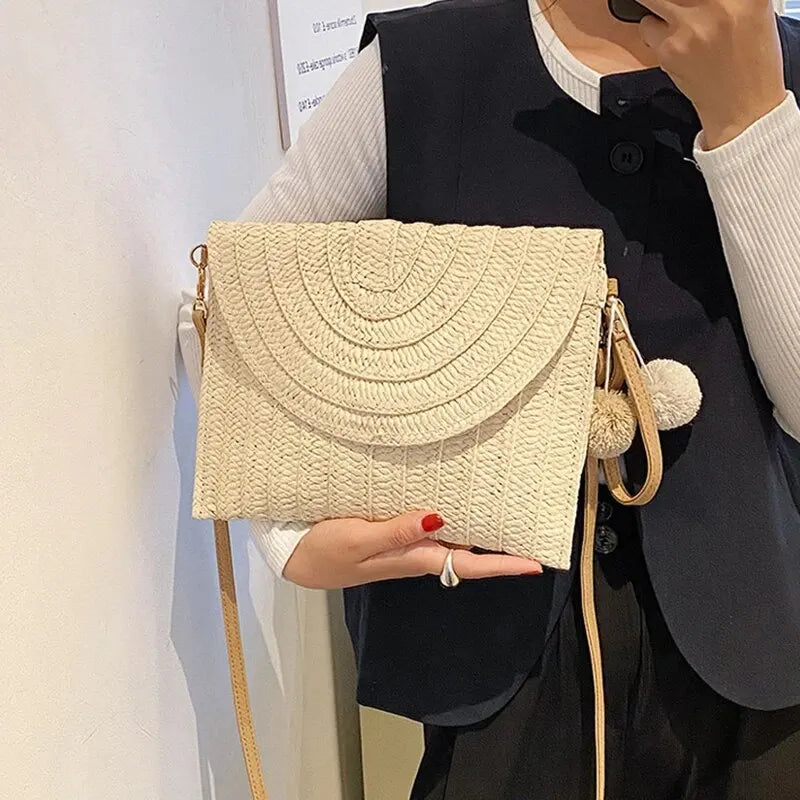 Soleil Woven Straw Envelope Crossbody Bag