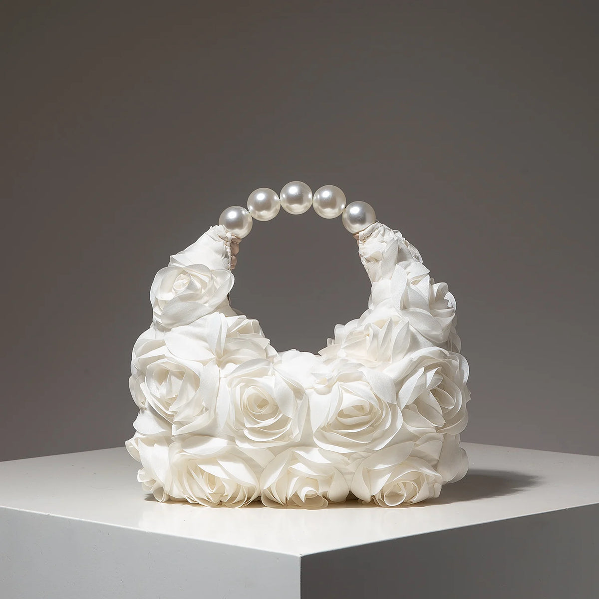 Rosalind Satin Rosette Pearl-Handle Half-Moon Evening Bag Main image