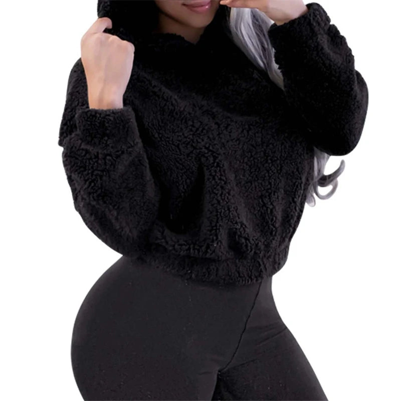 Bryony Fluffy Bear-Ears Cropped Hoodie One-piece