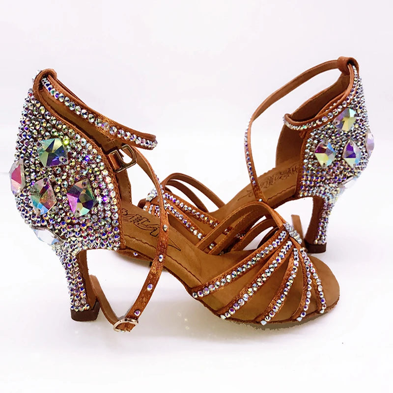 Latin Dance Shoes Full Rhinestone Girls Latin Dance Shoes Soft Bottom Adult SALSA Diamond Salsa Latin Ballroom Shoes Main image