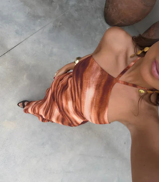 Catalina Printed Backless Halter Maxi Dress