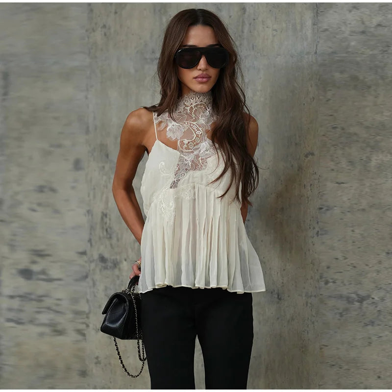 Tatiana Floral Lace Sleeveless Halter Top One-piece