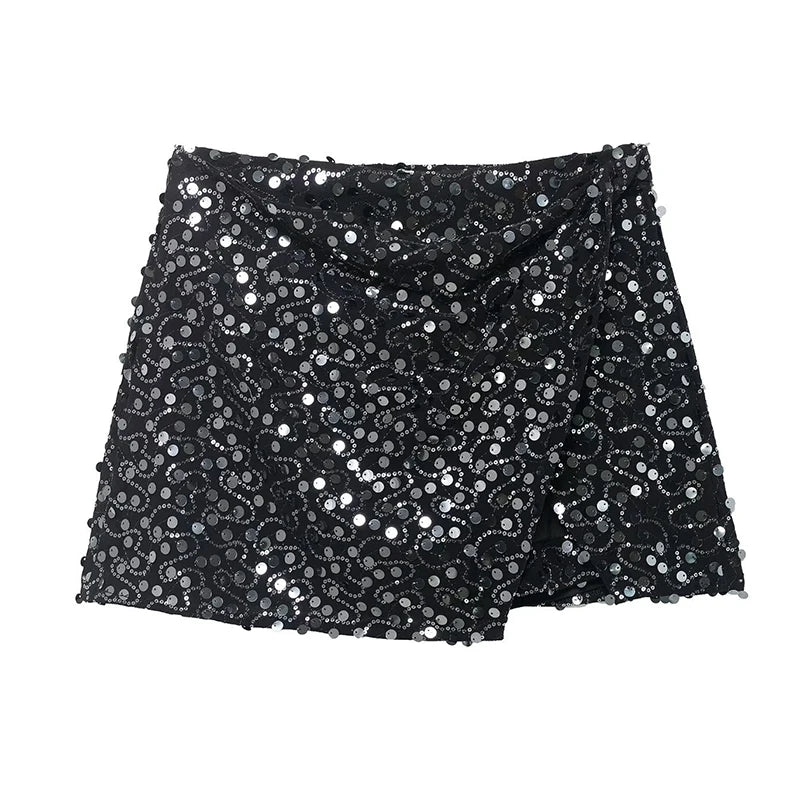 Quinta Sequin Wrap-Front High-Waist Mini Skirt One-piece