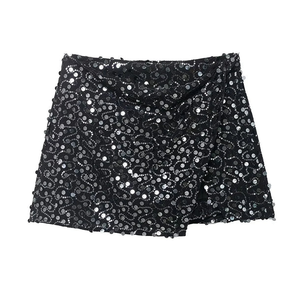Quinta Sequin Wrap-Front High-Waist Mini Skirt One-piece