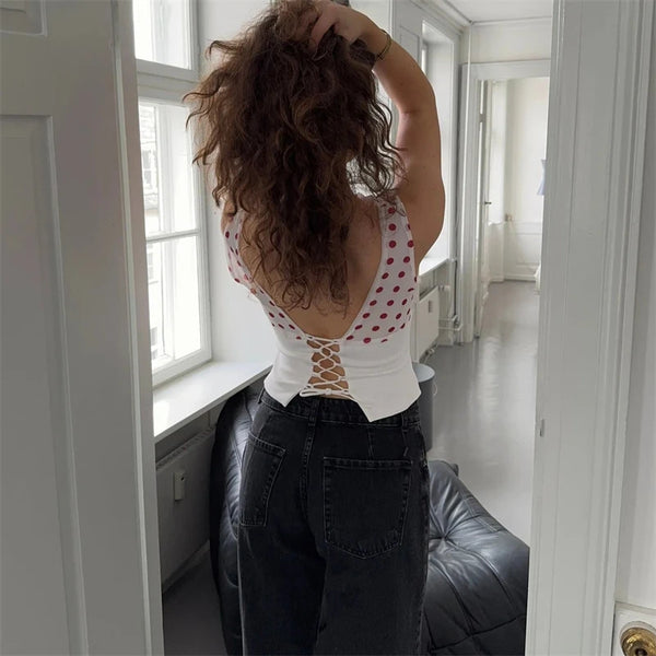 Luna Polka Charm One-Shoulder Top