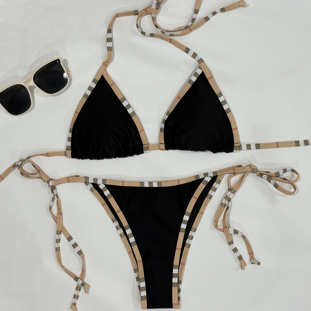 Luxury Stripe Halter Bikini Set for Women, Two-Piece Sexy Swimsuit Bathing Suit, Fashion Beach Swimwear