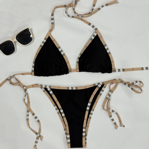 Luxury Stripe Halter Bikini Set for Women, Two-Piece Sexy Swimsuit Bathing Suit, Fashion Beach Swimwear