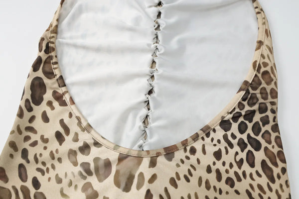 Leopoldine Leopard Print Halter Backless Bodycon Maxi Dress