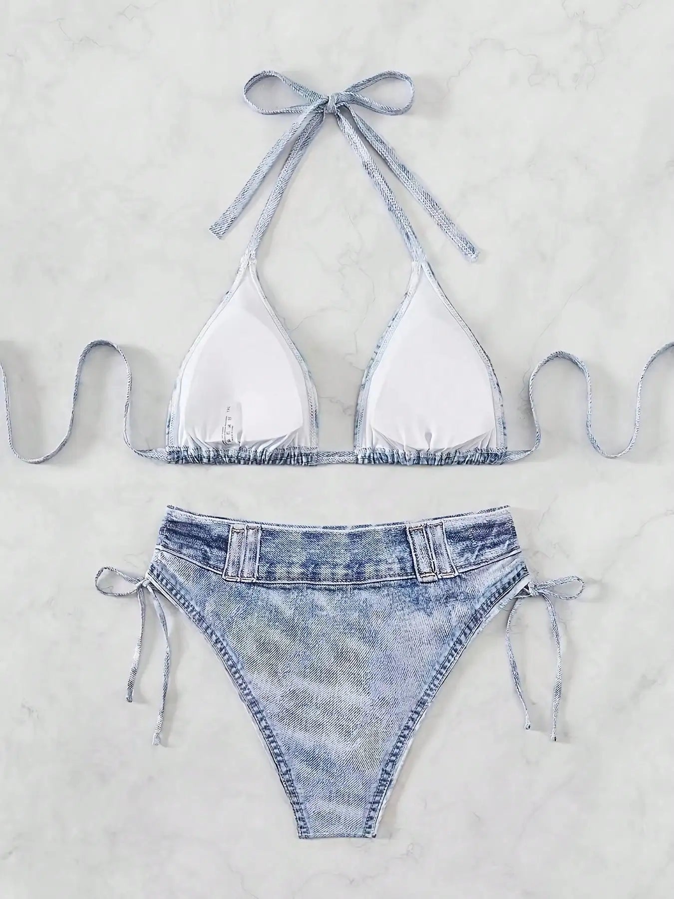Skye Denim-Print Halter Bikini Two-piece Secondary image