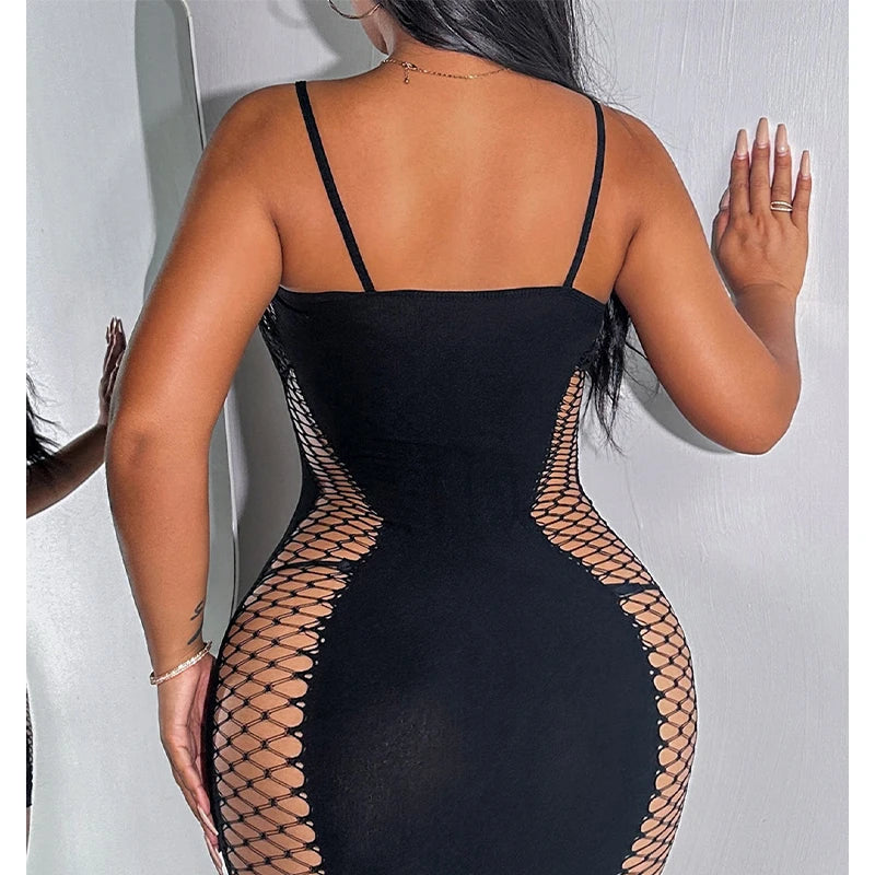 Nerissa Fishnet Hollow-Out Beach Cover-Up Dress
