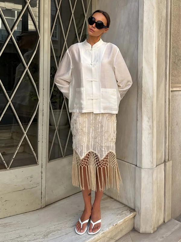 Hermione Floral Asymmetrical Fringe Midi Skirt One-piece