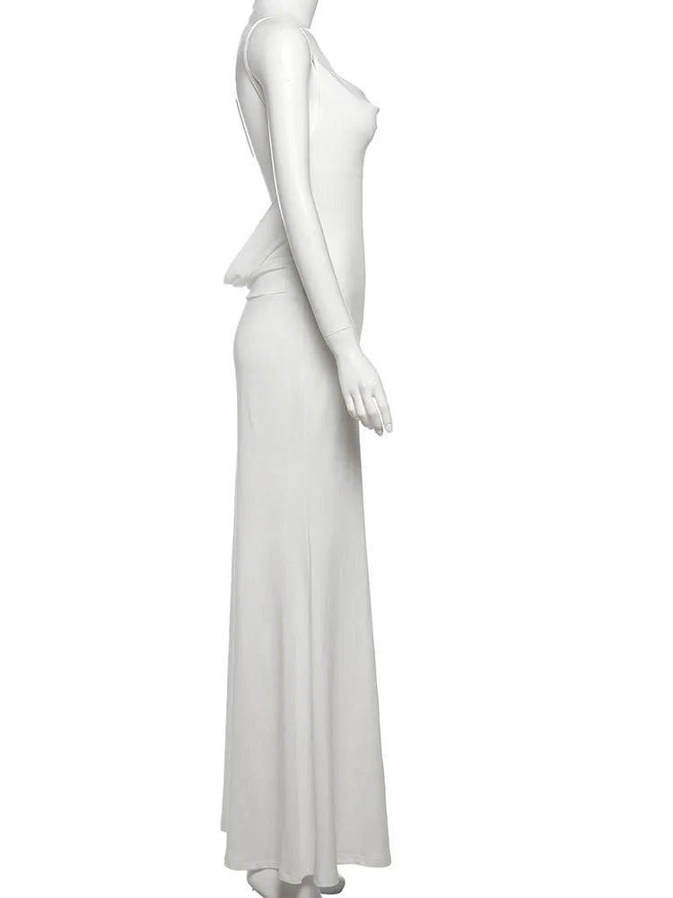 Noelle White Cowl-Neck Backless Maxi Dress