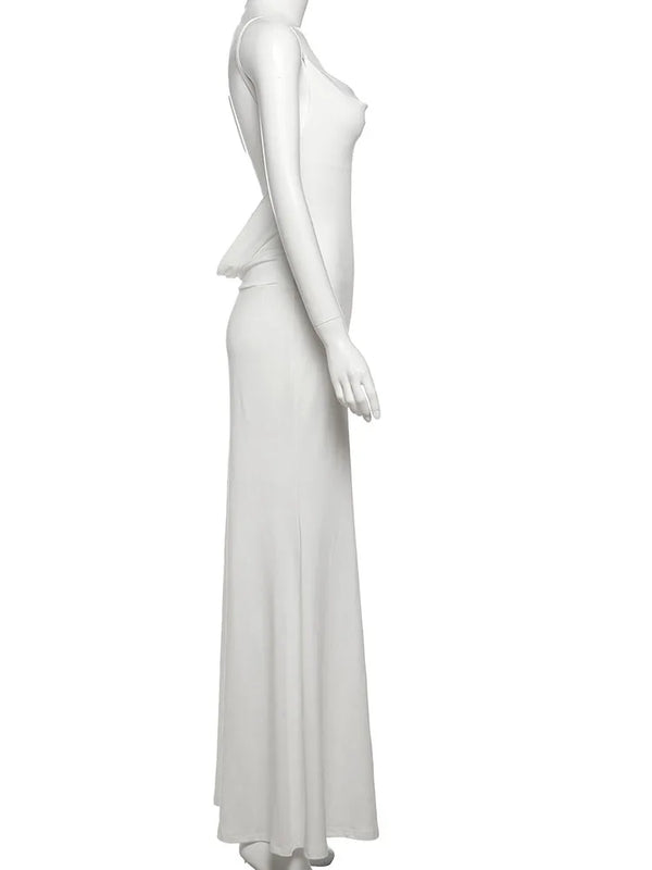 Noelle White Cowl-Neck Backless Maxi Dress