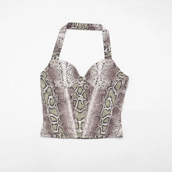 Zaria Snake-Print Halter Shorts Set Two-piece