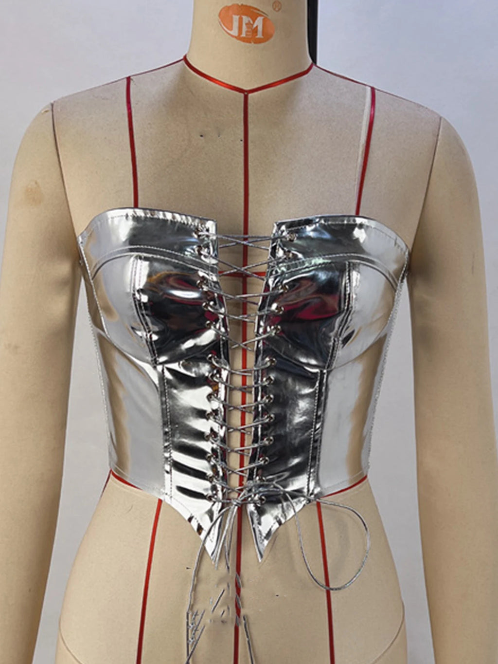 Sylvie Metallic PU Leather Corset Crop Top