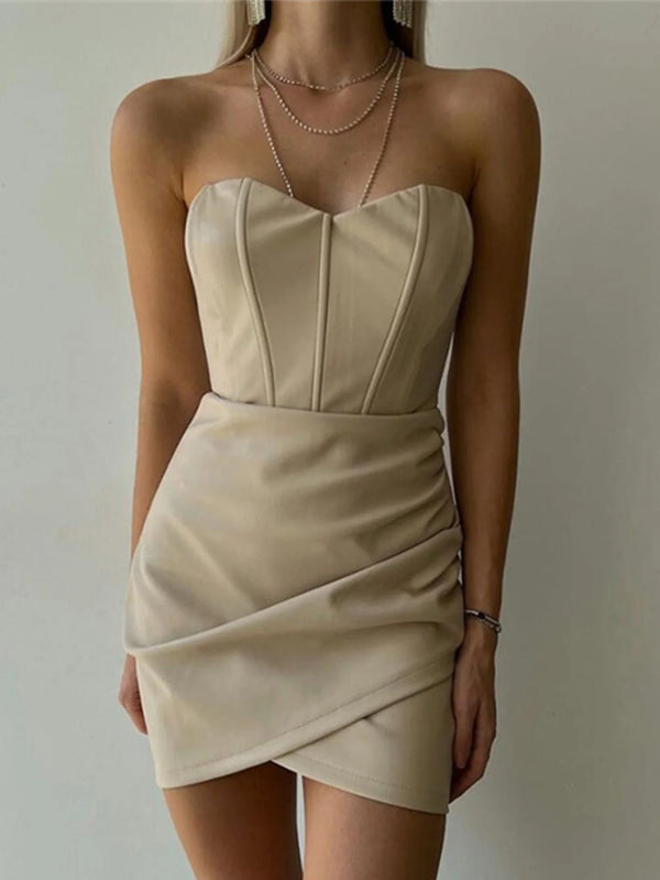 Ludovica Faux Leather Corset Strapless Wrap Bodycon Mini Dress