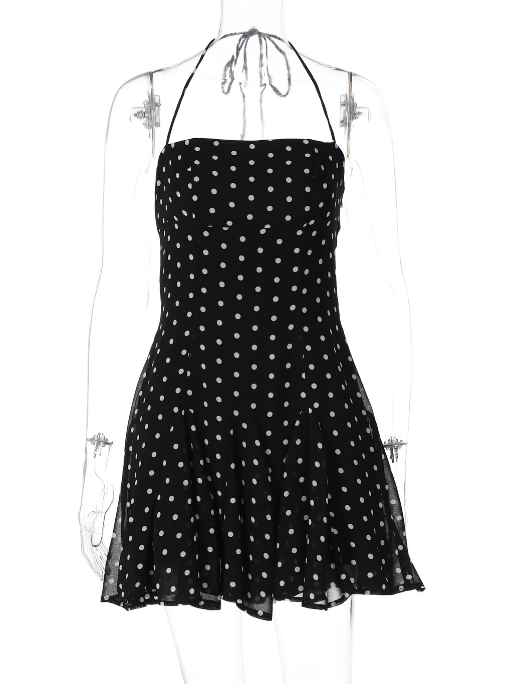 Domino Polka-Dot Halter A-Line Mini Dress