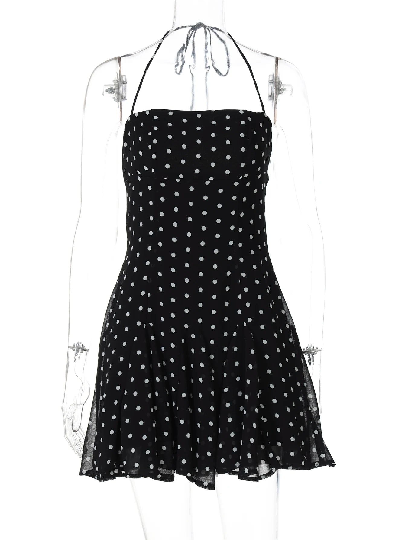 Domino Polka-Dot Halter A-Line Mini Dress