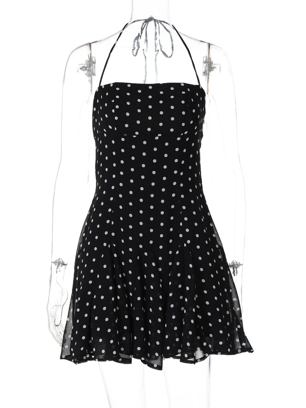 Domino Polka-Dot Halter A-Line Mini Dress