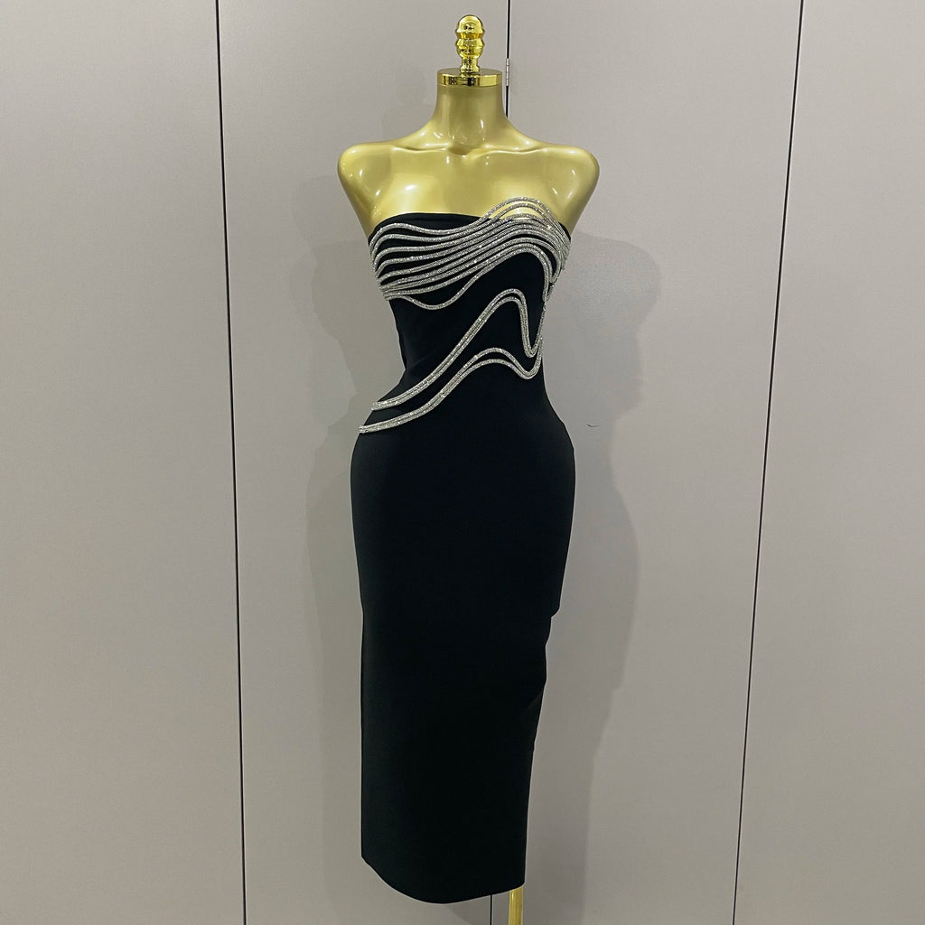 Zara Diamond-Line Strapless Bandage Maxi Dress