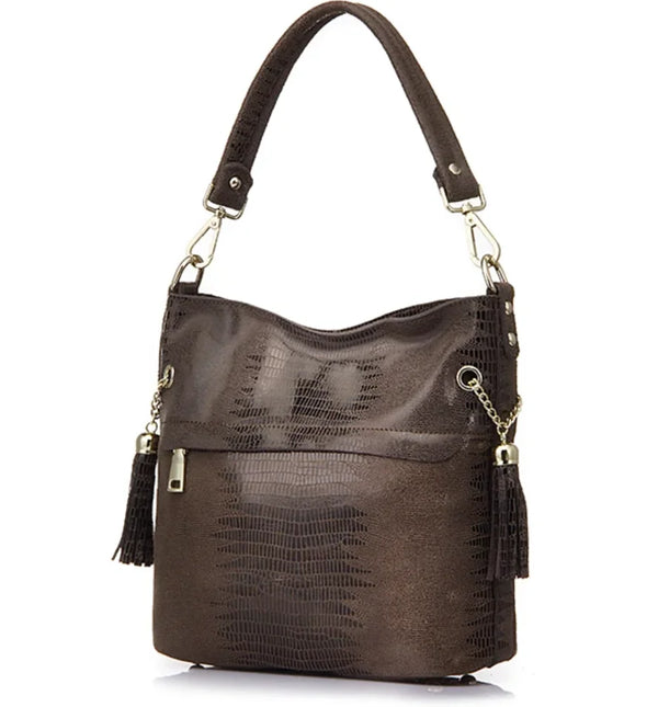 Lucienne Embossed Leather Bucket Bag