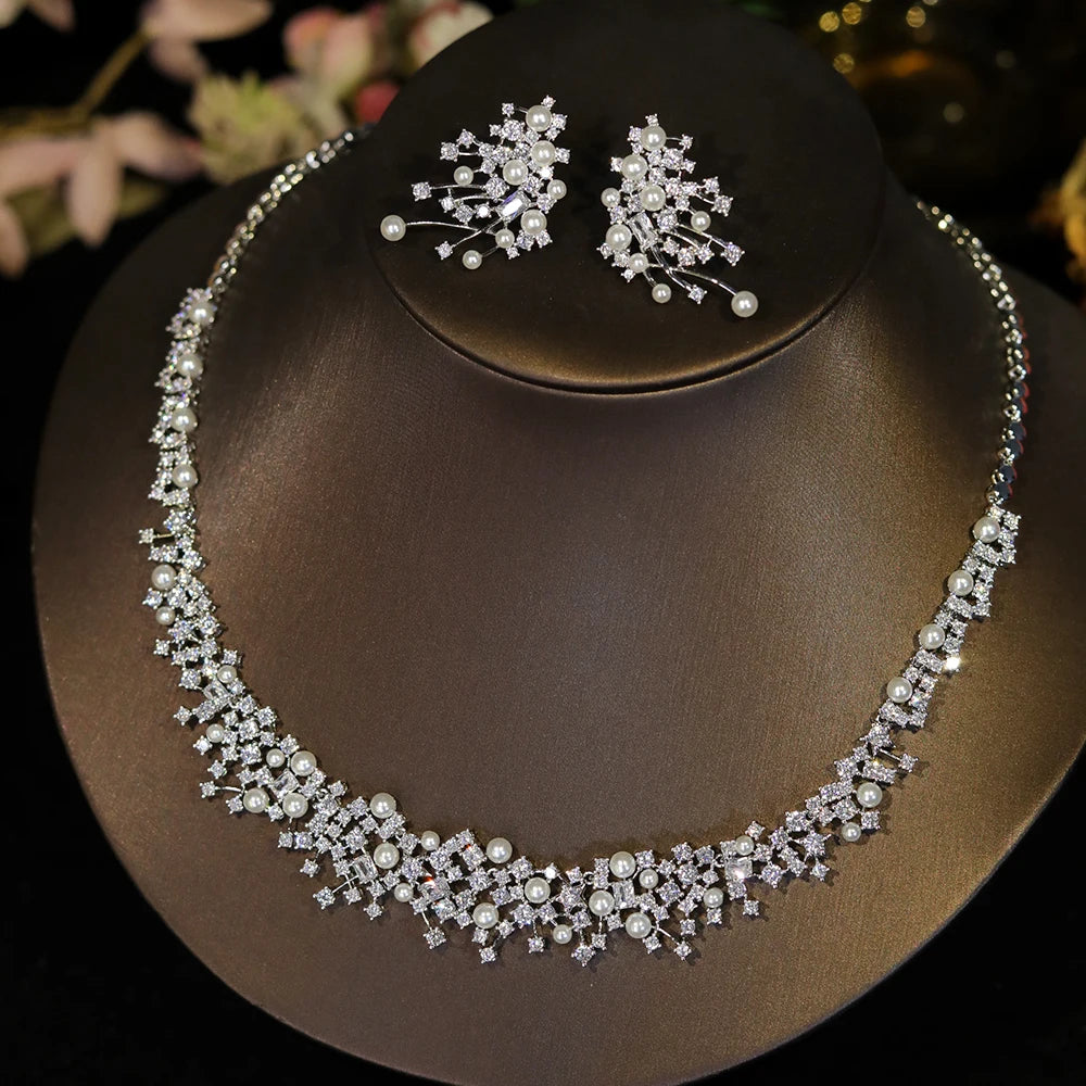 Leonora Pearl Crystal Choker & Earring Jewelry Set