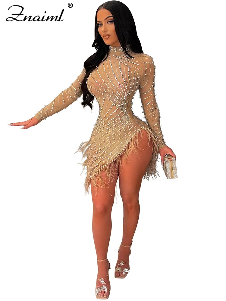 Isadora Feather Crystal Mini Dress