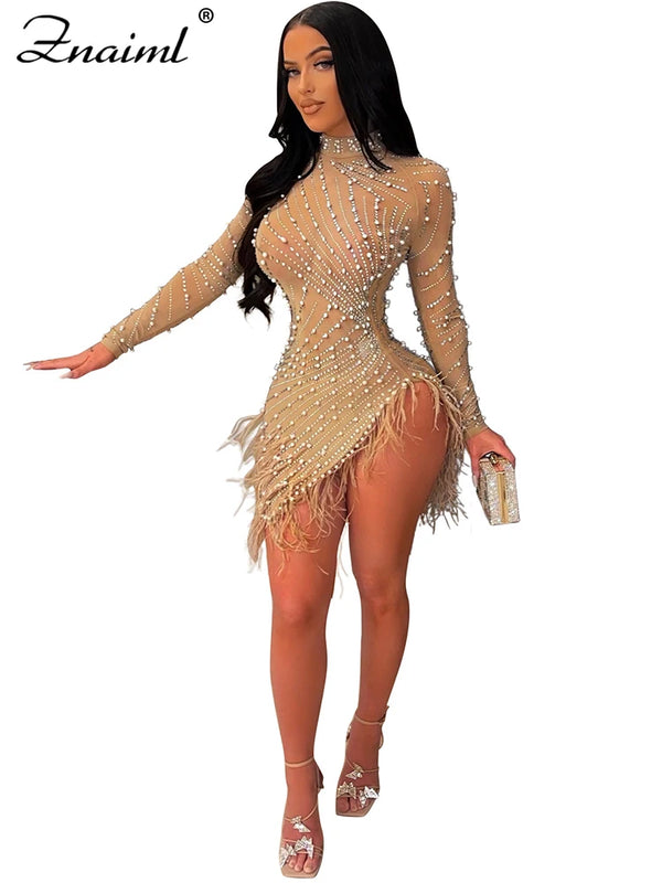 Isadora Feather Crystal Mini Dress
