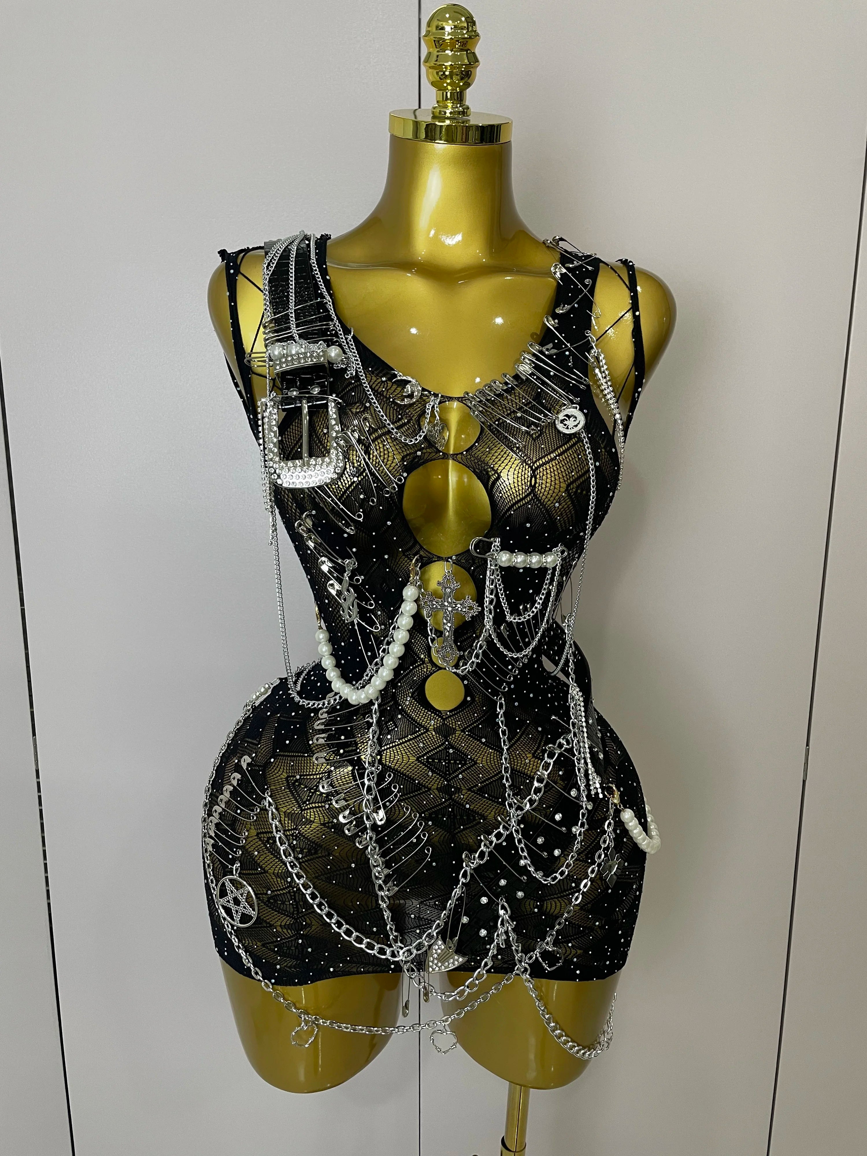 Marcelline Pin-Beaded Fringe Cutout Mini Dress Main image