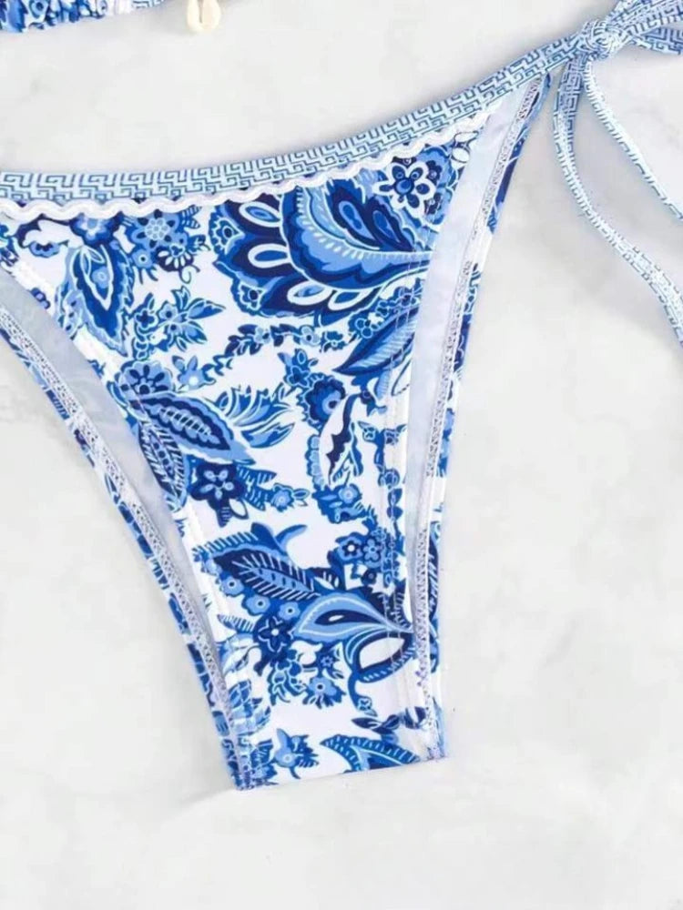 2025 Halter String Triangle Two Piece Bikini Women Swimwear Female Swimsuit Bathers Bathing Swimming Suit Beachwear Summer