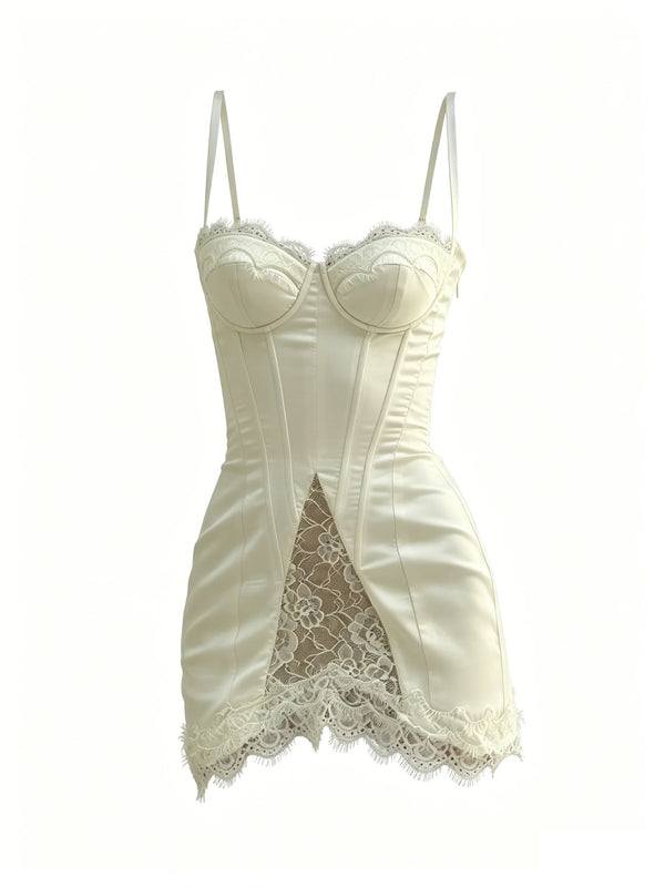 Margaux White Lace Corset Halter Mini Dress