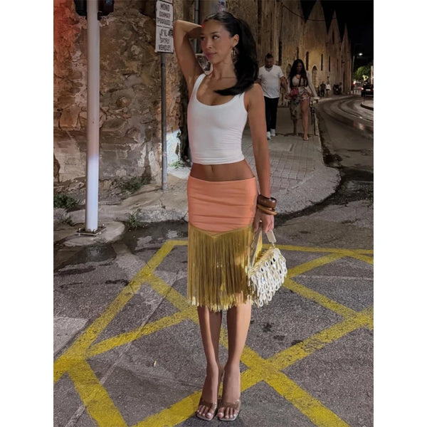 Elodie Fringe Bodycon Midi Skirt One-piece
