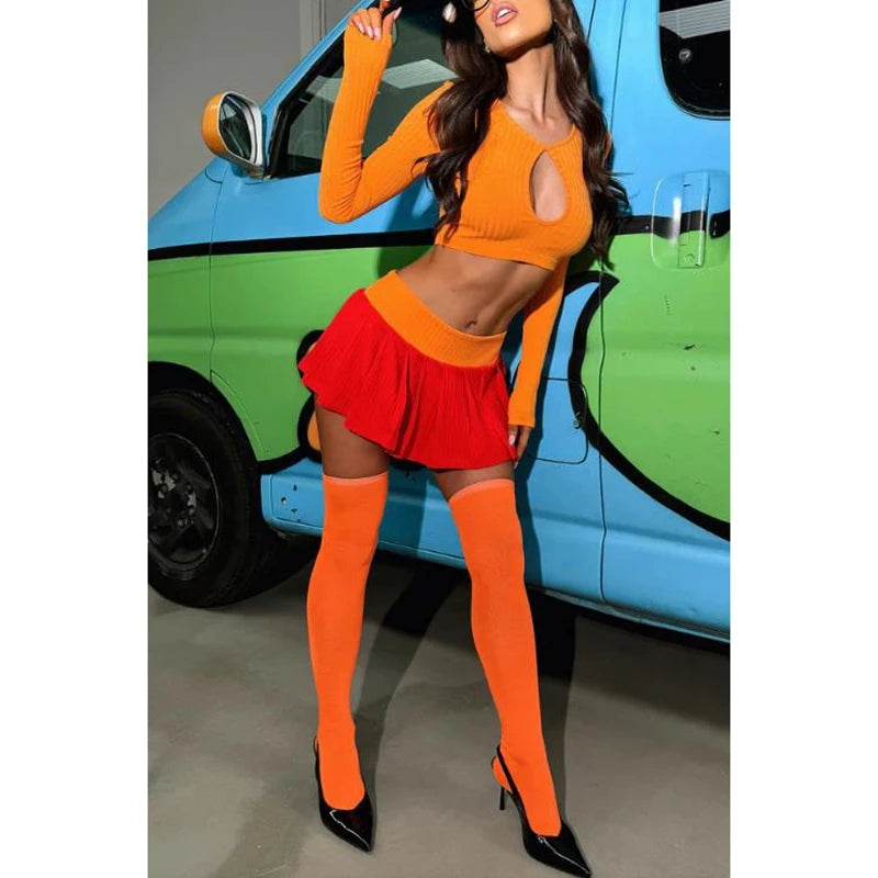 Orange Mystery-Girl Crop Top & Mini Skirt Costume Two-piece Main image