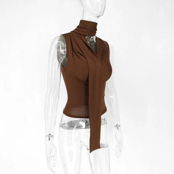 Cecelia Soft Whisper Ruched Draped Sleeveless Scarf Top One-piece