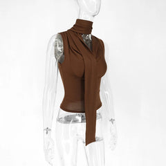 Cecelia Soft Whisper Ruched Draped Sleeveless Scarf Top One-piece