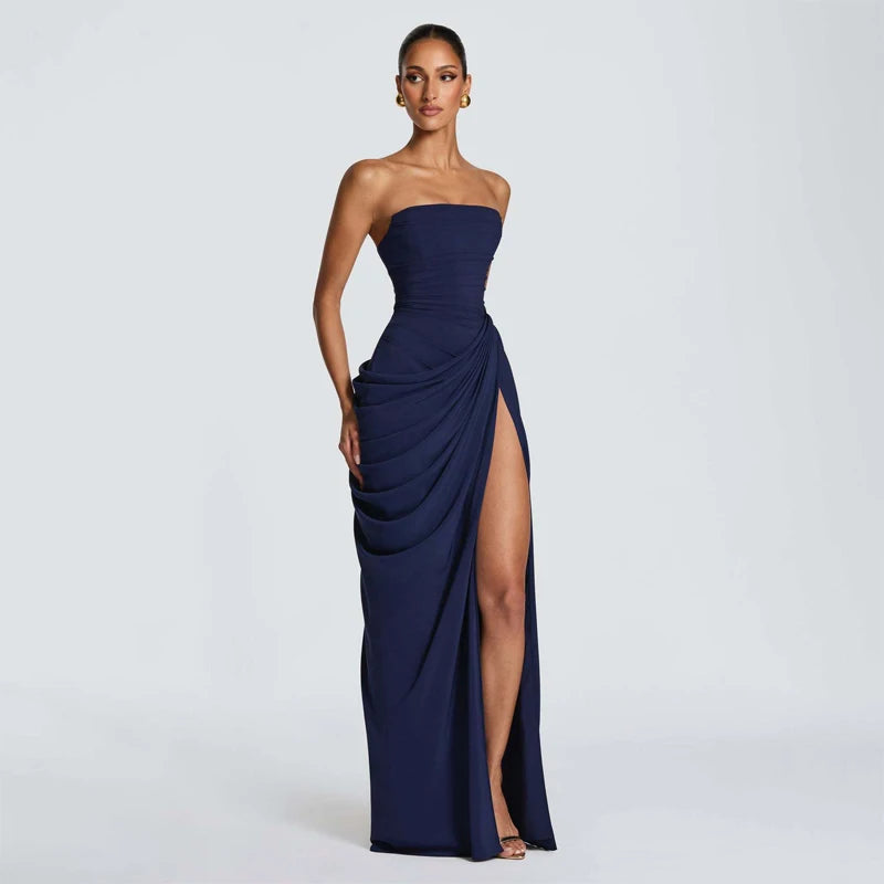 Marisol Strapless Pleated Split Maxi Dress