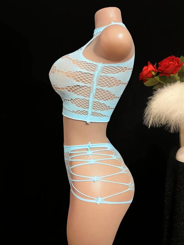 Skyline Temptation Fishnet Mesh Lingerie Set Two-piece
